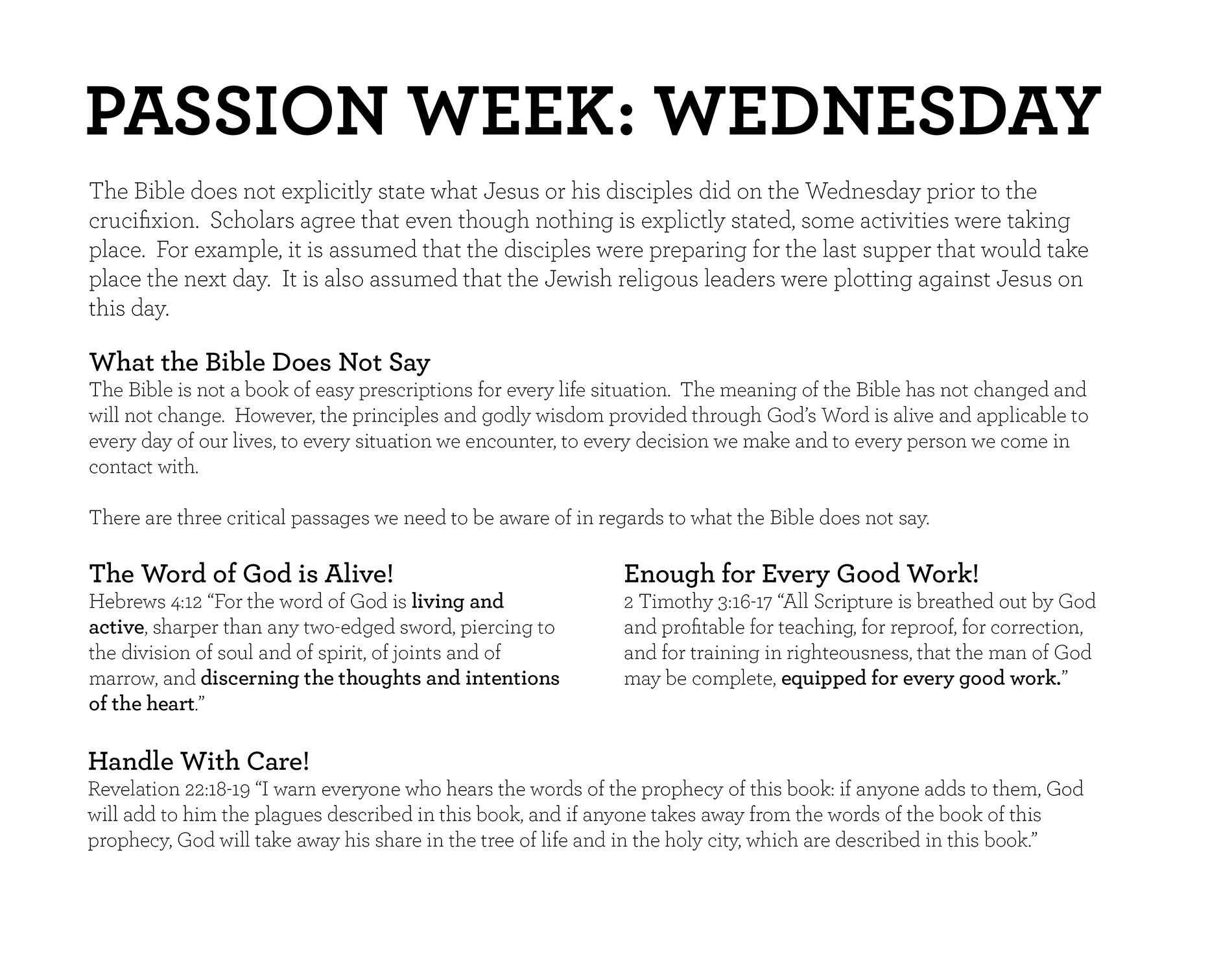 PASSION WEEK: WEDNESDAY Hebrews 4:12